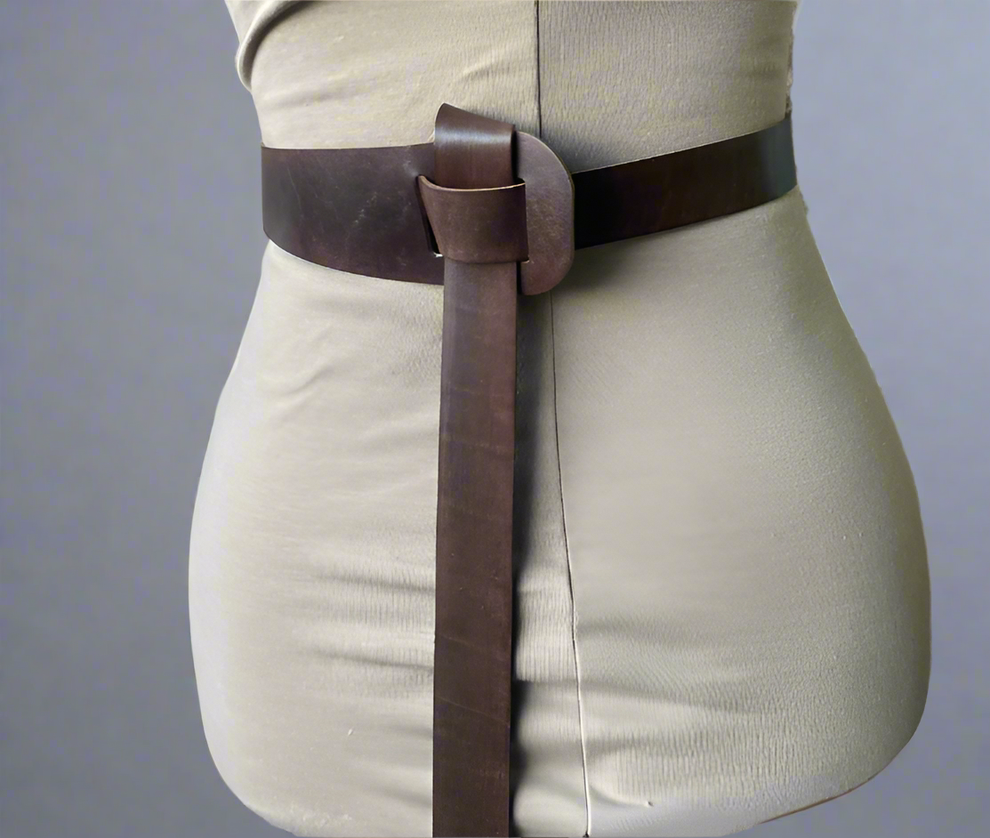 Brown hand dyed full grain handmade leather knotted belt