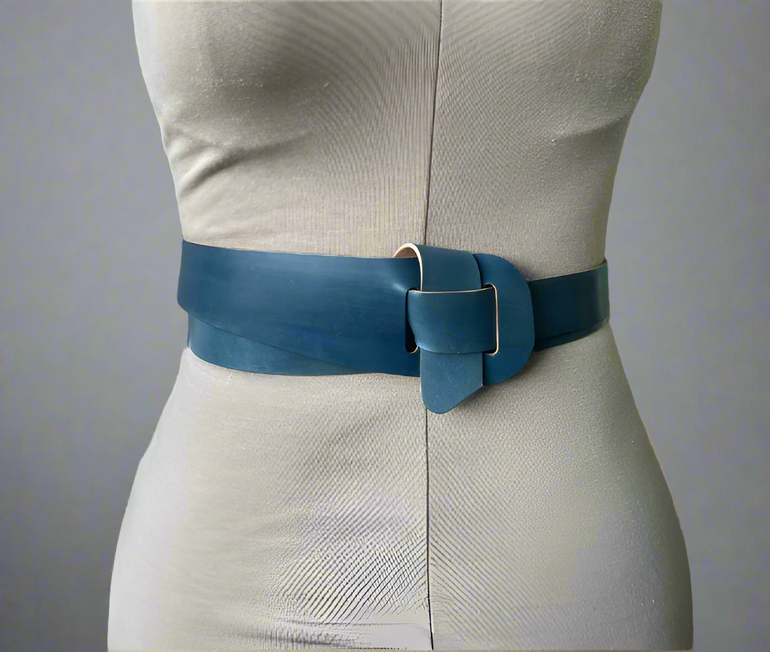 Navy blue hand dyed full grain handmade leather knotted belt