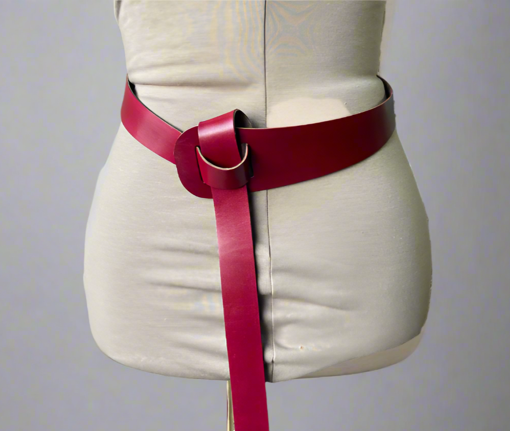 Red hand dyed full grain handmade leather knotted belt