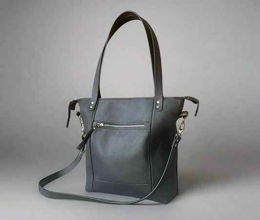 Lux Shopper tote in black leather with spacious interior and zip closure – crafted in Cape Town