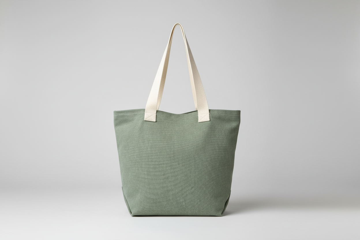 green canvas shopper bag