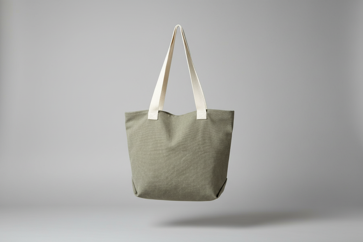 Khaki coloured canvas shopper bag