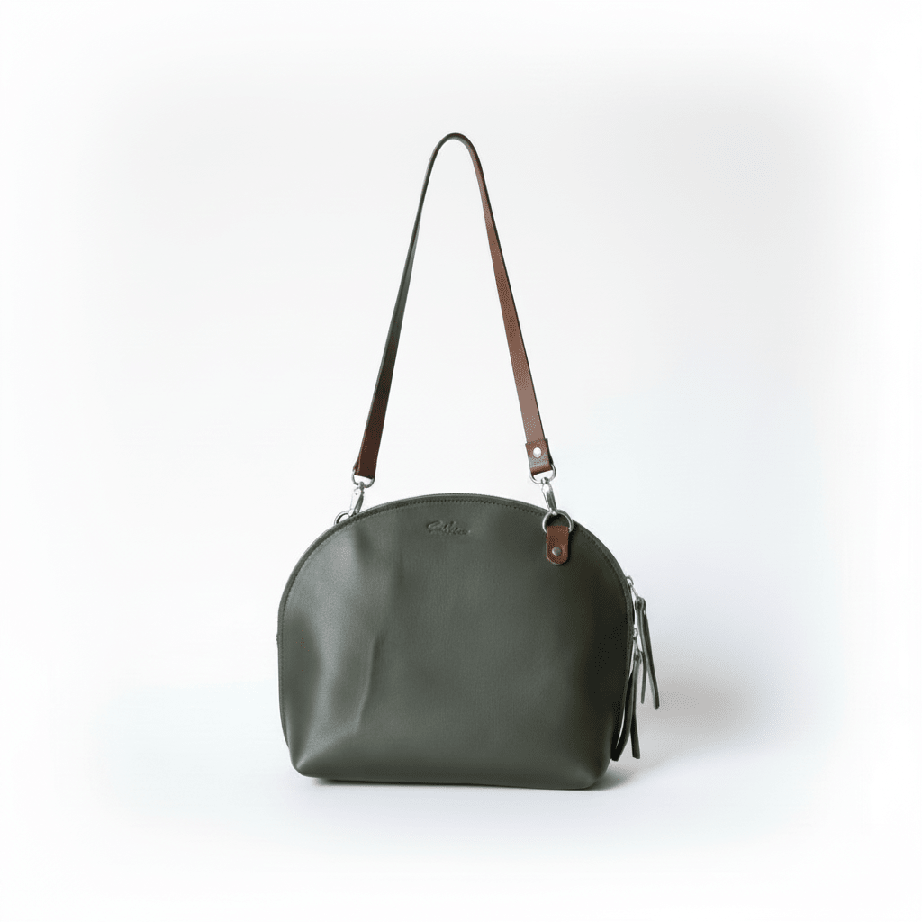 Arc shaped full grain leather crossbody bag handmade by women