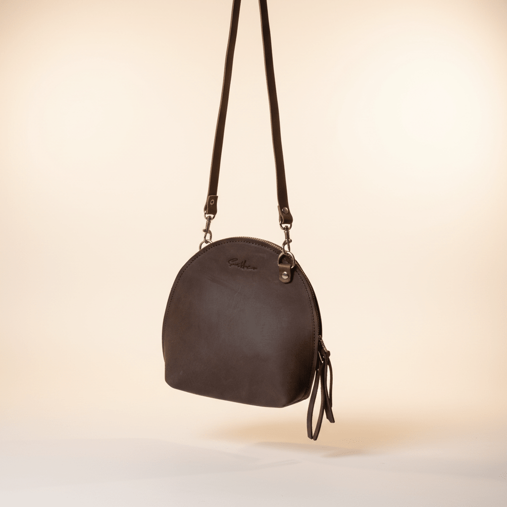Full grain leather mini crossbody bag in brown