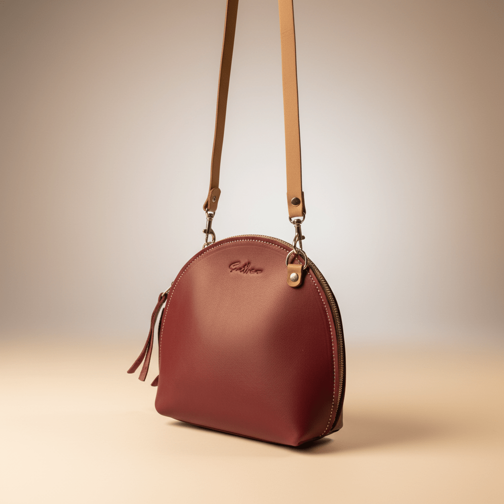 Full grain leather mini crossbody in burgundy