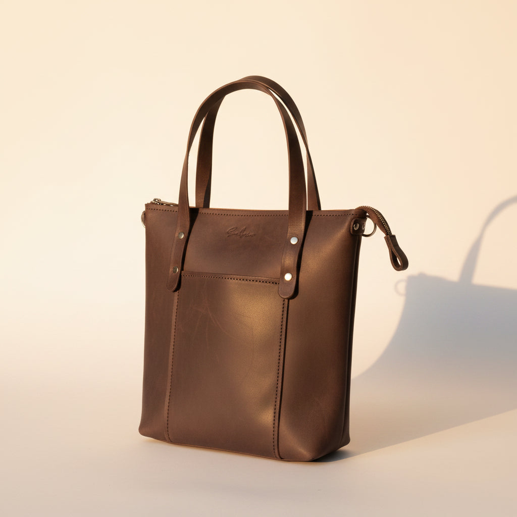 Brown mini full grain leather shopper bag | Cape Town
