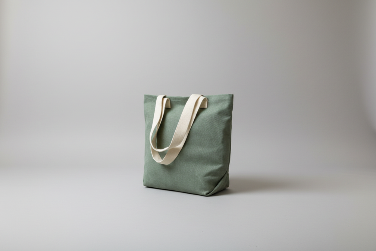 Olive coloured canvas shopper