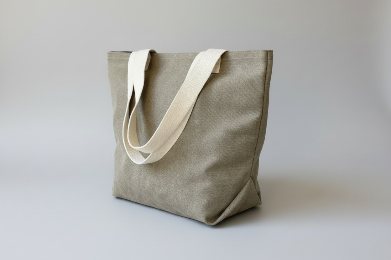 Khaki coloured canvas shopper